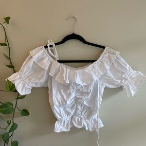 Vintage White Ruffled Off-Shoulder Top